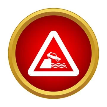 Road sign warning car falling into water Stock Illustration
