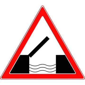 A road sign warning of a drawbridge. Vector image. Stock Illustration
