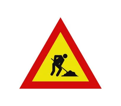 Road sign work in progress on white background Illustrazione stock