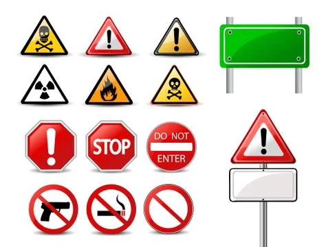 Road signs and Triangular Warning Hazard Signs Illustrazione stock