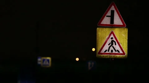 Road signs at night Stock Footage 58847484