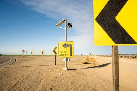 Road Signs of Sharp Left Turn 스톡 사진