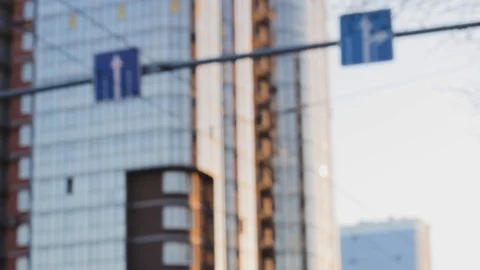 Road signs skyscraper building background 스톡 동영상 107330832