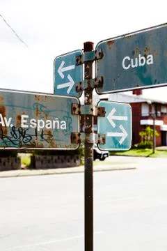 Road signs on street in Punta del Este, Maldonado, Uruguay Stock Photos