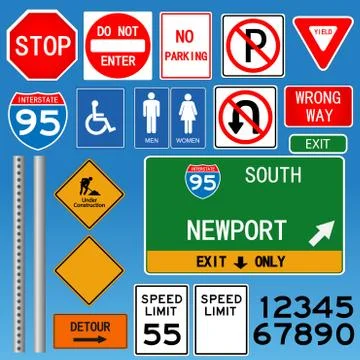 Road signs vector collection Stock Illustration