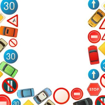Road signs vertical frame border. Auto traffic background. Specify and limit Stock Illustration