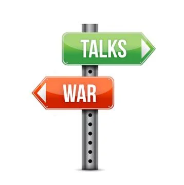 Road signs to war and talks illustration design over white Ilustração Stock