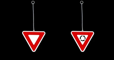 Road signs Yield, Yield at roundabout, give way. 3d hanging, swinging sign Stock Footage 100341085
