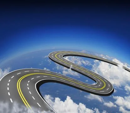 Road in the sky over the clouds and earth Ilustração Stock