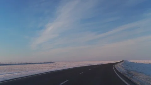 Road in the snow desert. Stock Footage 110354816