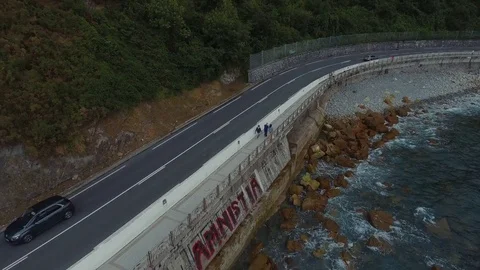 Road in Spain on the seashore Stock Footage 76353193