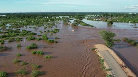 Road split by floods Video stock 275008736