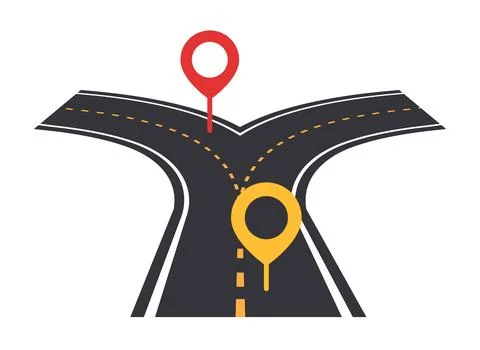 Road split with location pins. Vector illustration Illustrazione stock