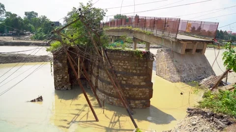 Road split open after earthquake tremor Stock Footage 321040037
