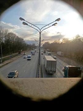 Road with street lights and traffic from above. Foto stock
