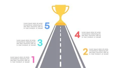 Road to Success Infographic with Five Numbered Steps Toward Golden Trophy Stock Illustration