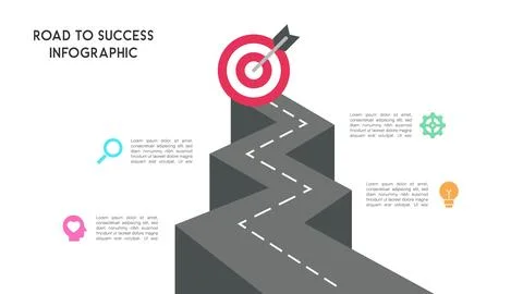 Road to Success Infographic with Zigzag Path and Target Arrow Goal 스톡 일러스트