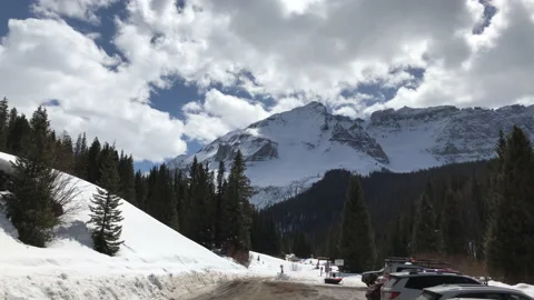 Road Sun Snow Pine Tree Stock Footage 156940230