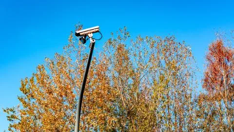 Road surveillance camera on a background of the blue sky Stock Photos