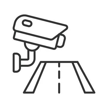 Road surveillance security camera icon in line design. Security camera, road Stock Illustration