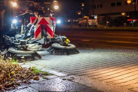 Road sweeper at night Stock Photos
