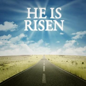 Road with text he is risen on the sky Illustrazione stock