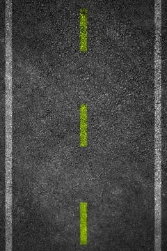 Road texture with two white stripes and dashed yellow stripe Stock Photos