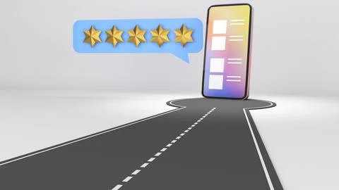 Road to Thought, Rating and Performance via Mobile Devices. ,3d rendering Stock Photos