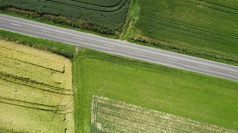 Road through agricultural fields - tracking shot Видео 110755280