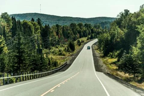 Road through Algonquin Provincial Park beginning fall camper on Street Ontari Stock Photos