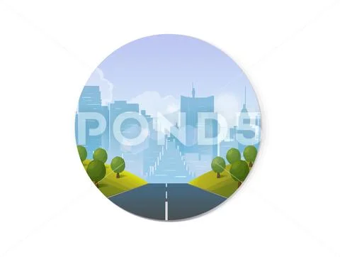 Road through the countryside into the city Vector Illustration for your Stock Illustration
