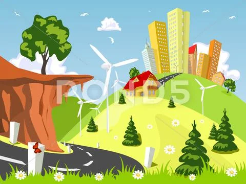 Road through the countryside, illustration Stock Illustration