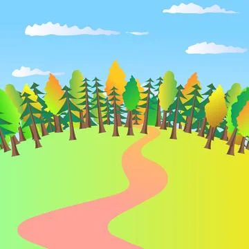 The road through the forest and the field. Banner for inserting agricultural Stock Illustration
