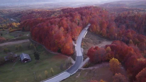 Road through the hills of Transylvania in the middle of October 4k Stock Footage