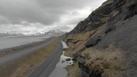 Road through the Icelandic landscape Stock Footage 232485959