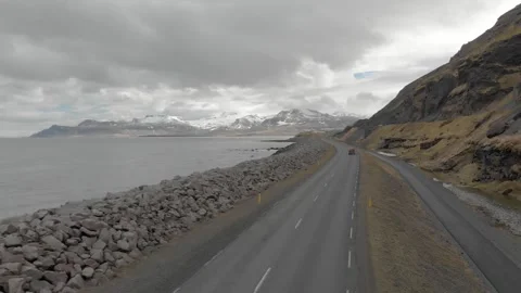 Road through the Icelandic landscape Stock Footage 232486576