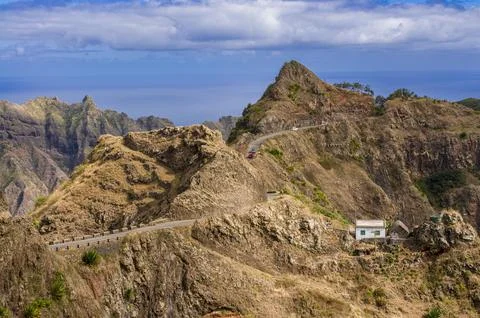 Road through rocky landscape San Antao Cabo Verde Africa Stock Photos