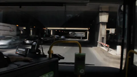 Road through the windshield bus window Stock Footage 4280901