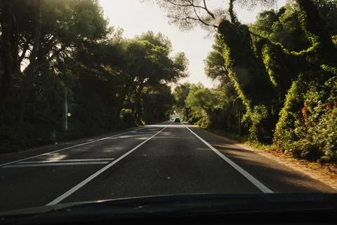 The road through the windshield Stock Photos