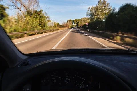 The road through the windshield Stock Photos