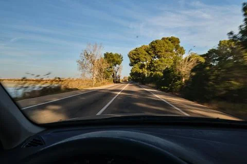 The road through the windshield Stock Photos