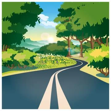 Road through the woods Illustrazione stock