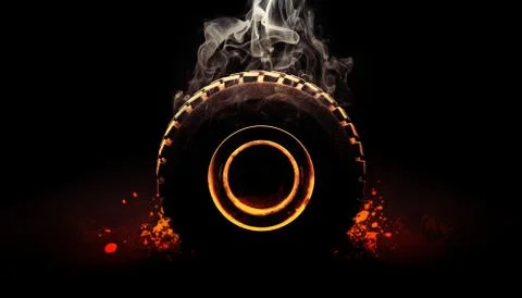 Off road tire with smoke 3d render Stock Illustration