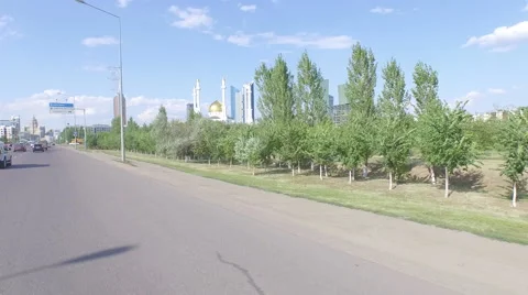 Road towards Astana - Mosque in background Stock Footage 59556611