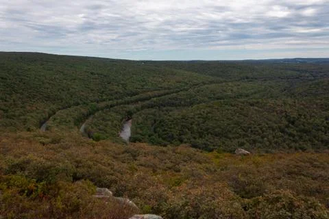 Road, tracks, and river form concentric circles Stock Photos