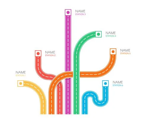Road tracks direction map top view, colorful vector illustration on white Stock Illustration