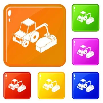 Road tractor icons set vector color Stock Illustration