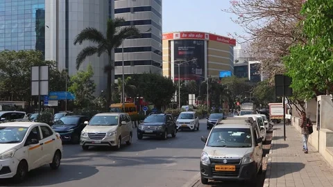 Road traffic in Bandra Kurla Complex area - commercial district of Mumbai. Stock Footage 274498528