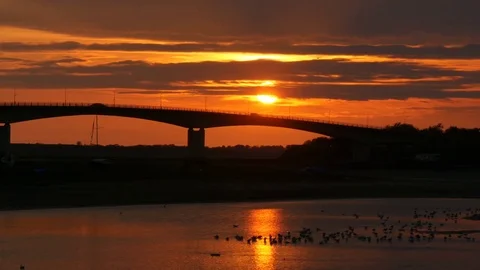 Road traffic on bridge at dusk Stock Footage 75639397