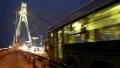 Road traffic on the bridge in nighttime (with stereo sound) HD Footage